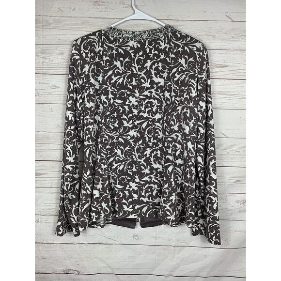 MSK Jacket womens medium full zip‎ metallic jacket brown/white paisley sequin - Picture 2 of 7